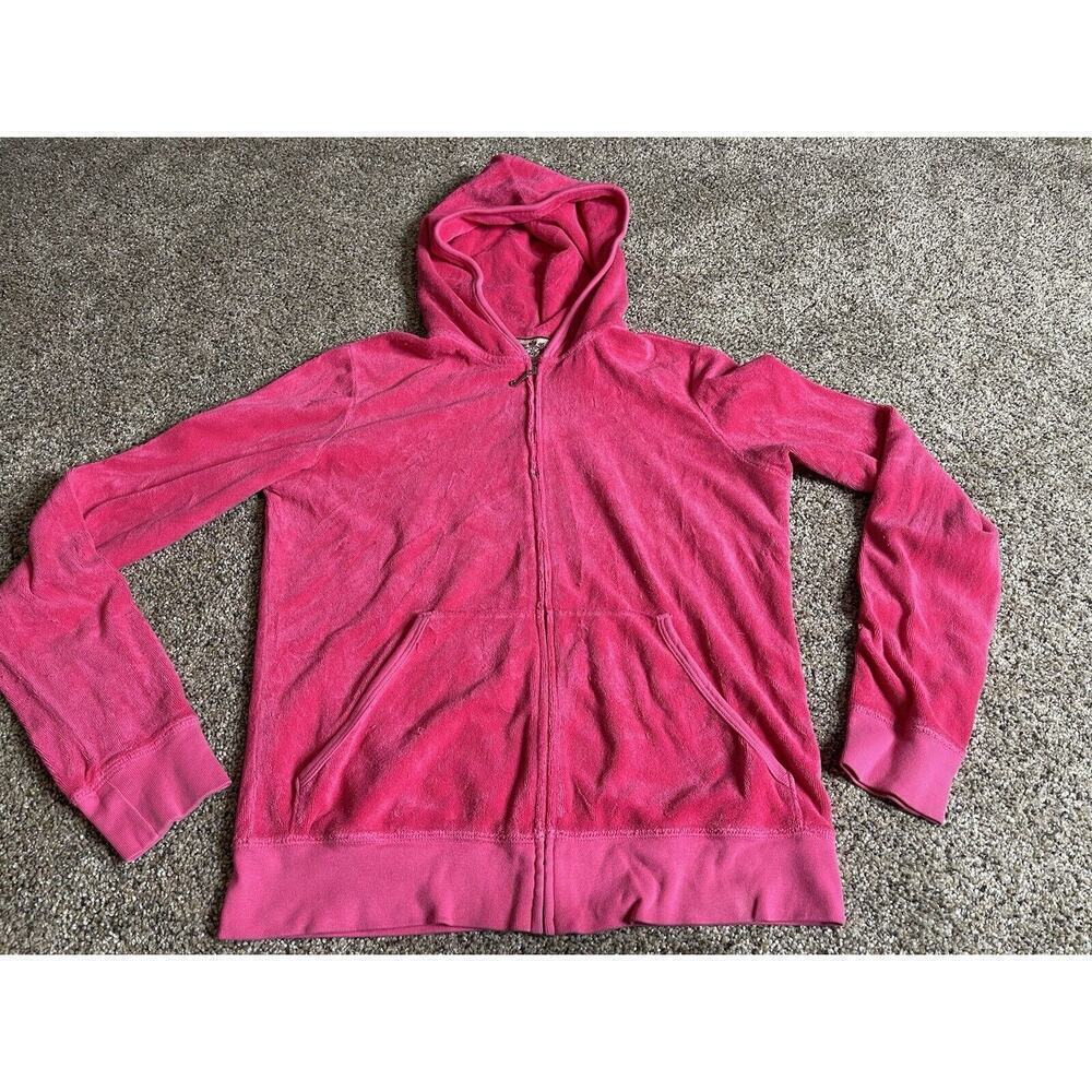 JUICY COUTURE VINTAGE Y2K Bright Pink Full Zip Terry Hoodie Size Large USA Made